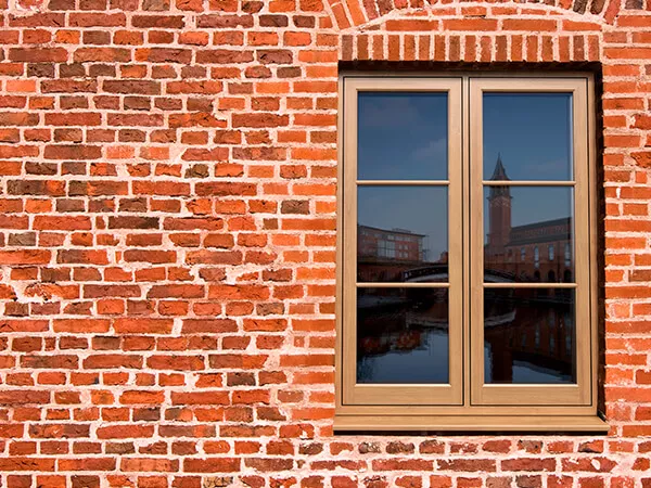 An oak effect flush casement window