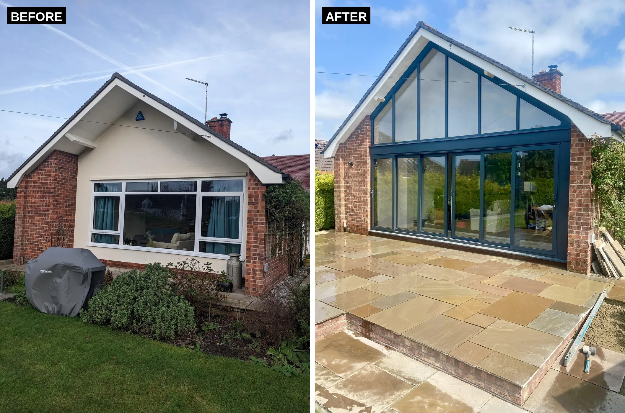 Before and after aluminium gable window and sliding patio doors, Blofield NR13